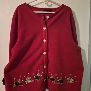 C&B Festive Red Cardigan with Reindeer Design